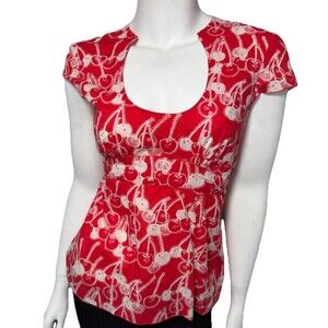 Y2K Bebe Cherry Babydoll Blouse S Red White EUC 2000s Milkmaid Americana Picnic